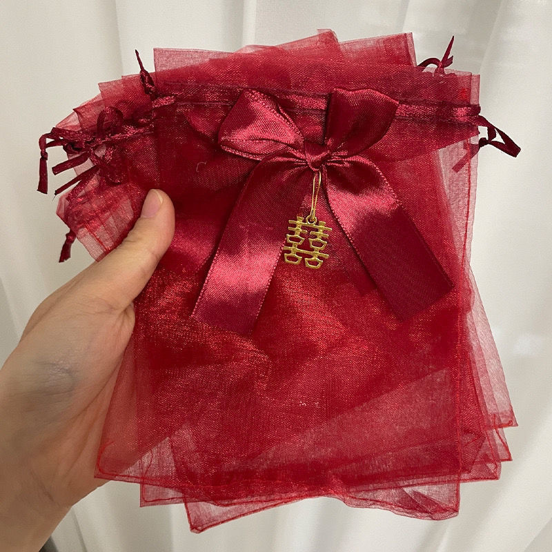 喜糖袋结婚专用喜袋纱袋高档糖果用品红色抽绳袋中满月婚庆婚礼|undefined