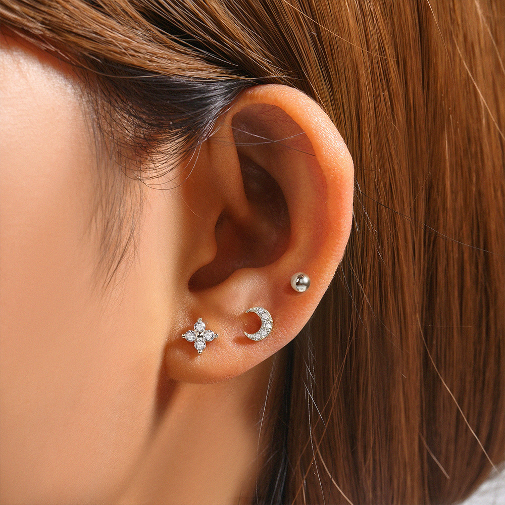 3g Weight Ear Studs Classification 1 Set Quantity Daily Occasion 925 Sterling Silver Material Star, Butterfly Pattern Women's Gender Plating Design Simple Style Style 1 Set 925 Sterling Silver Star Butterfly Ear Studs 11