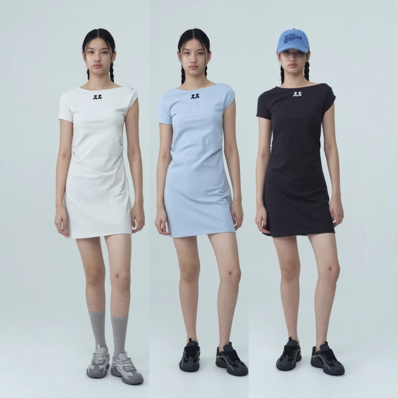Korean Niche Fashion Brand Rest Rr Clottyteam Long-Sleeve Asymmetrical Shoulder Rr Top Slimming Off-Shoulder Dress for Women