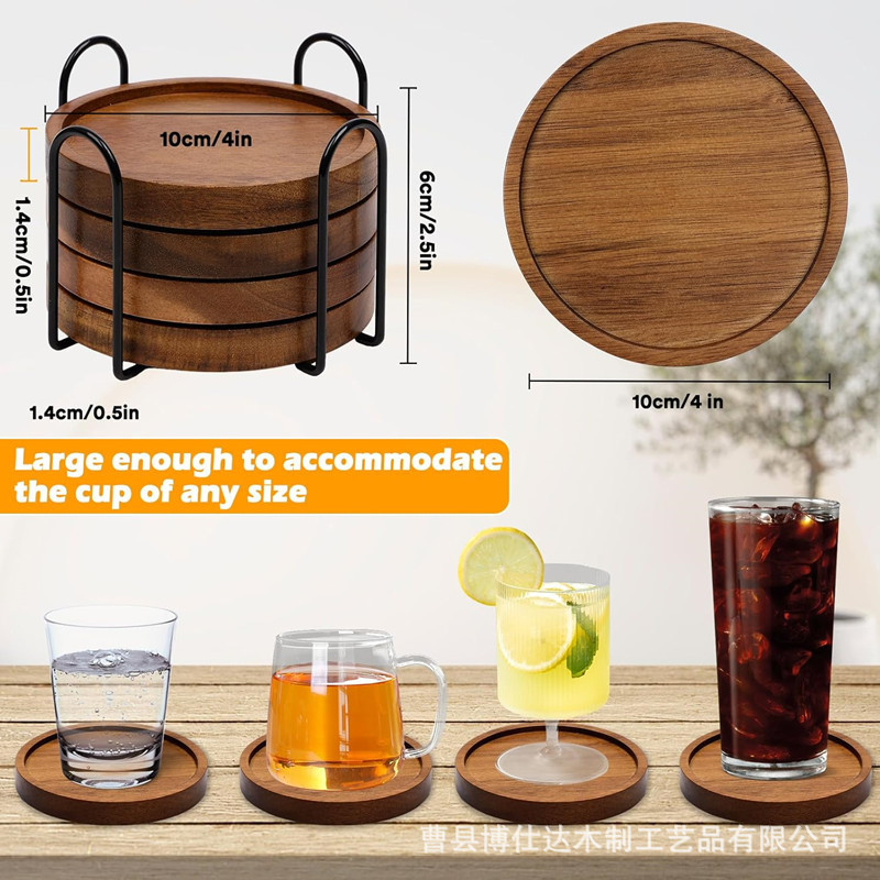 跨境相思木隔热杯垫套装简约圆形实木桌面保护垫下午茶咖啡木杯垫