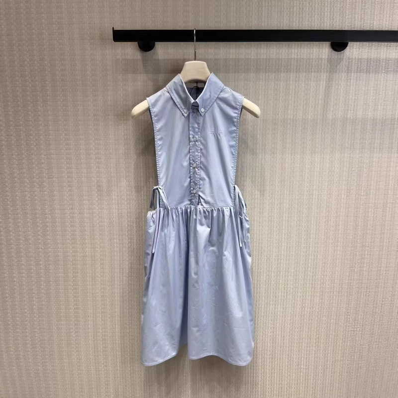 Nanyou Women's Clothing m Brand 26 Summer New Blue Bowknot Hollow-Out Waist-Exposing Shirt Dress A-Line Sleeveless Dress