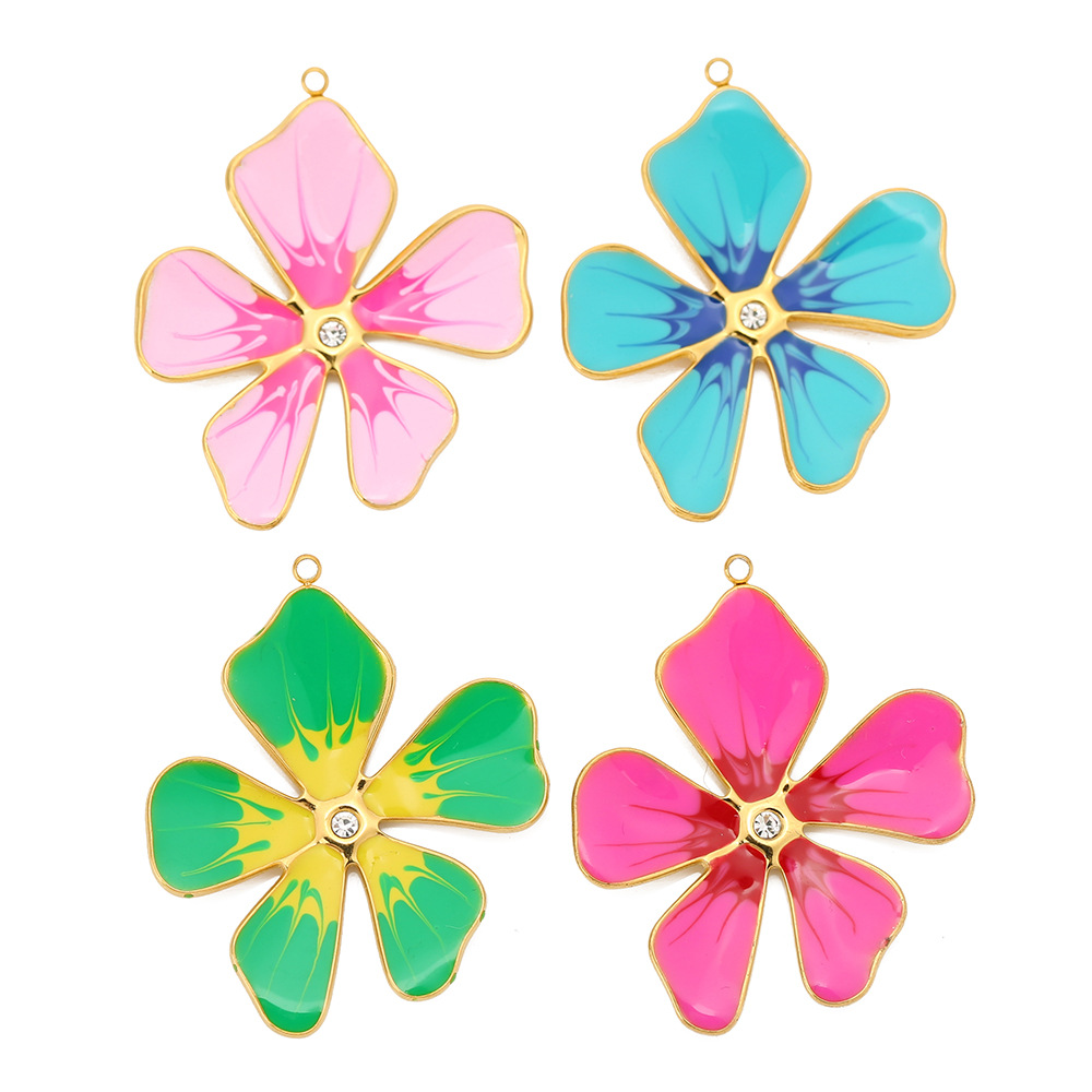 33*39mm Jewelry Making Size Zircon Inlay Material 5 PCS/Package 33*39mm Hole 1~1.9mm 304 Stainless Steel Zircon Flower Pendant
