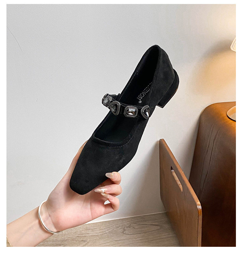 Giày Mary Jane nữ mũi vuông nhỏ, quai ngang đính đá, họa tiết da báo trái tim, gót thấp 1–3 cm — Màu đen, Vân báo chi tiết 21