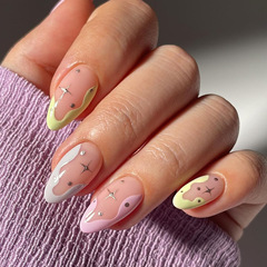 新品法式杏仁甲星星甜酷清新長款美甲穿戴式假指甲歐美外貿批發