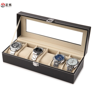 Watch box wholesale senior watch leather box packaging box in stock leather watch transparent window storage display box