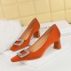 6186-K32 European and American style banquet women's shoes, comfortable thick heels, high heels, shallow cut square head silk, metal rhinestone buckle single shoes