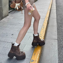 十字花擦色高跟英伦风马丁靴女2025新款幻影厚底增高短靴子机车靴