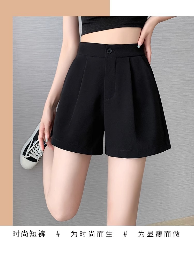 Quần short nữ cạp cao dáng chữ A ống rộng mùa hè — Màu đen (gửi thắt lưng xoắn khóa ngẫu nhiên) chi tiết 15
