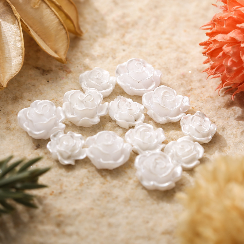 Popular manicure rose Pearl paint white Aurora petals size Camellia all-match resin flower nail decoration