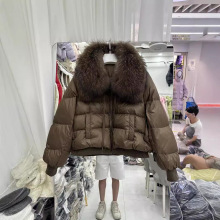 反季2024新款羽绒服女短款韩版宽松小个子超大毛领加厚白鸭绒外套