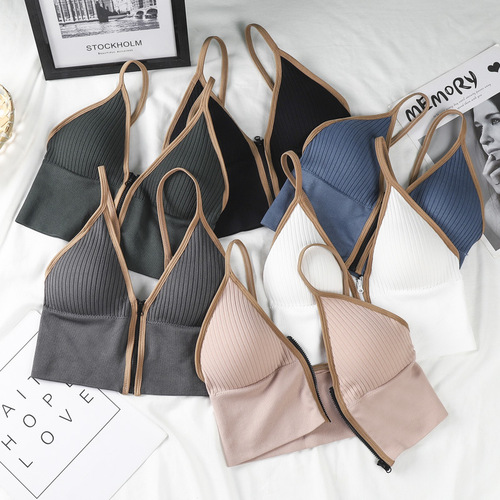 Deep V front zipper beautiful back underwear women's breast pad all-in-one camisole with inner base and chest wrap that can be worn outside