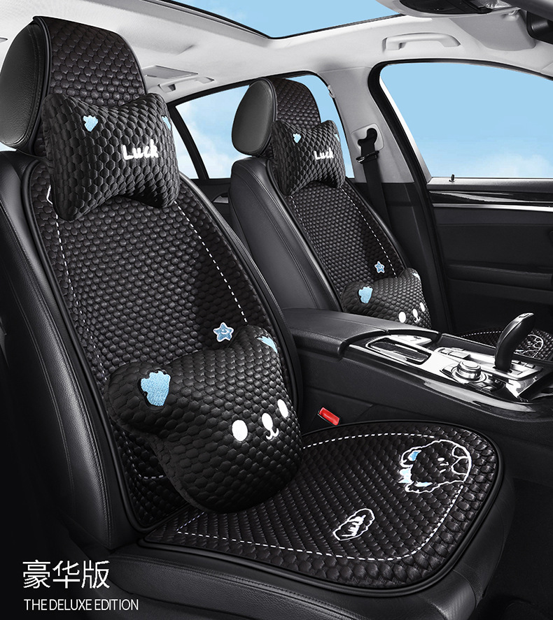 Cartoon Ice Silk Car Cushion Four Seasons Universal Breathable Half Pack Seat Cover Cute Female Car Interior Single Piece Cool Car Cushion