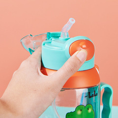 Handle Strap Dual-Use Straw Cup for Both Boys and Girls, Baby Drinking Cup, Kindergarten Creative Water Bottle, Anti-Fall Cute Plastic Cup