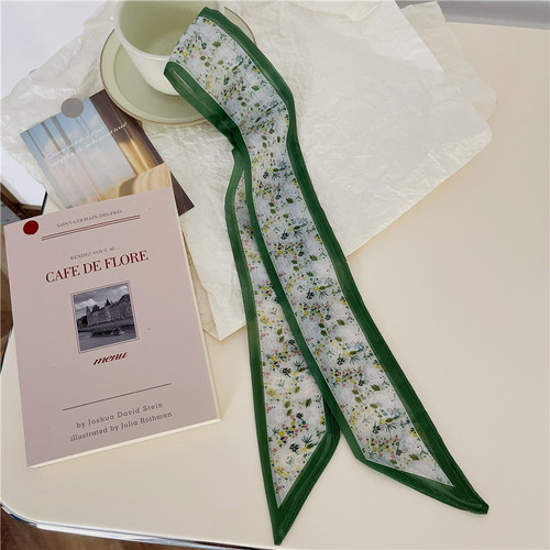 French retro floral silk scarf spring atmosphere hair tie butterfly knot long ribbon versatile temperament decoration neckerchief