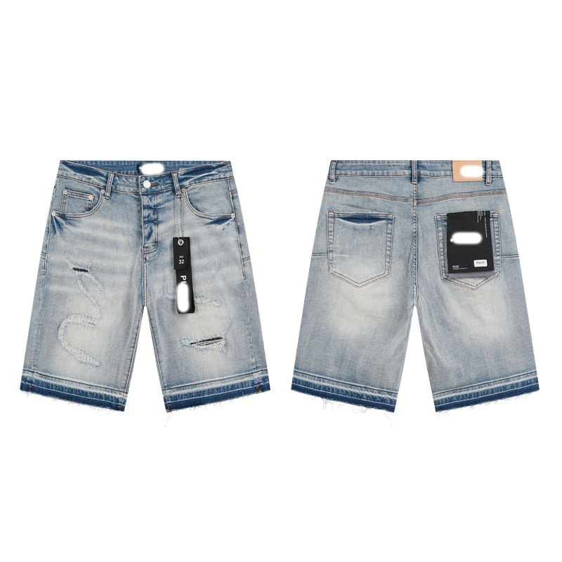 Marca de moda transfronteriza JB purple verano rectas vaqueros lavados de agua para hacer viejos agujeros vaqueros de hombre pantalones cortos de caño purple
