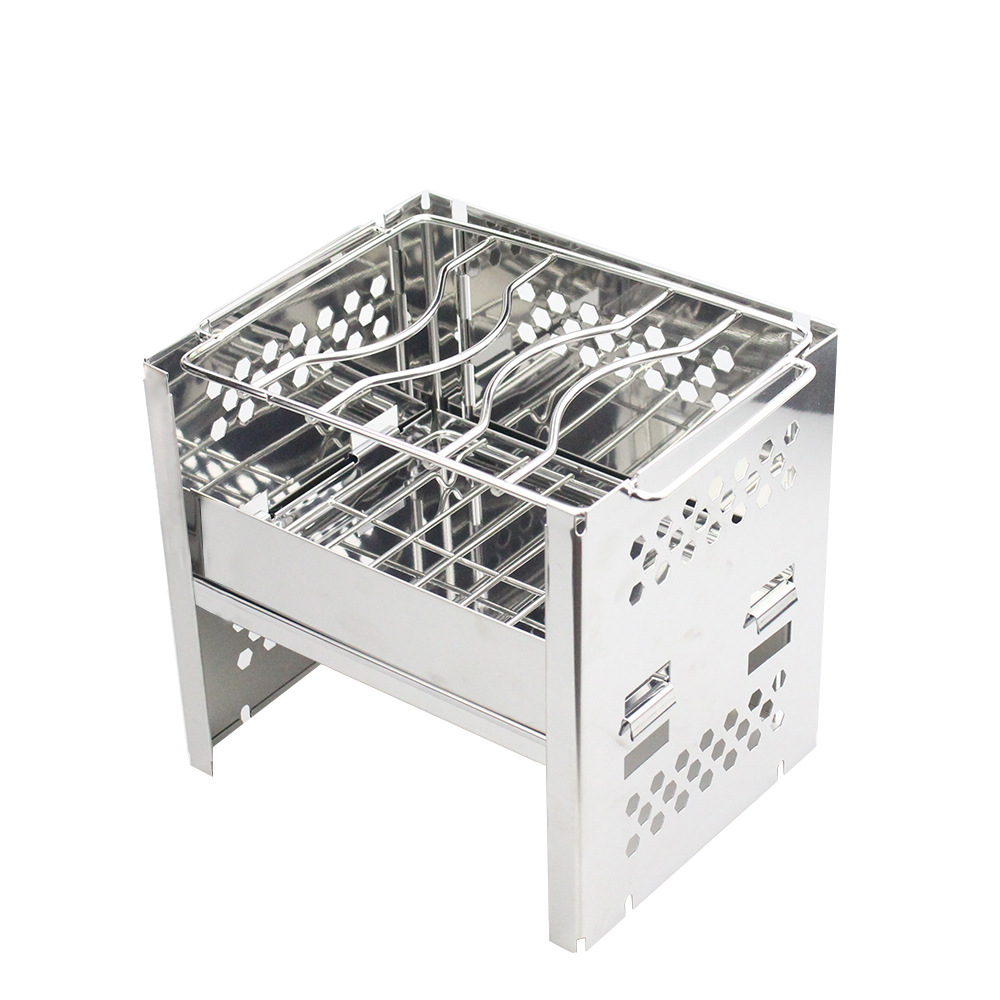 户外便携式柴火炉 不锈钢折叠烧烤炉点炭生火炉 轻便取暖焚火架