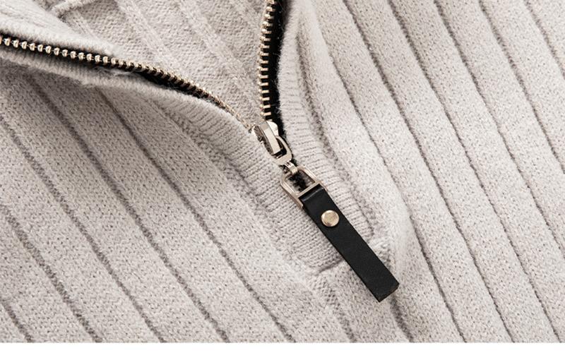 Maglione maglione lavorato a maglia da uomo di mezza età e giovane con mezza cerniera Maglione con fondo a righe verticali di tendenza europea_voghion.com