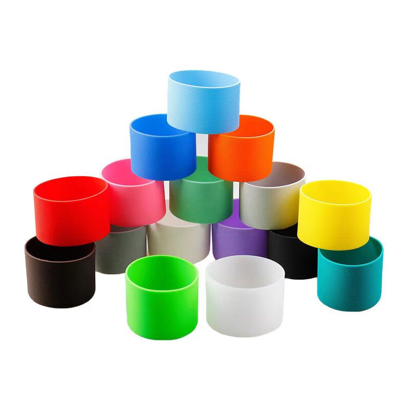 Cross-border Hot Sale Straight Tube Cross-grain Thickened Glass Water Cup Anti-slip Cover Anti-scalding Silicone Cup Cover Thermos Cup Protective Cover