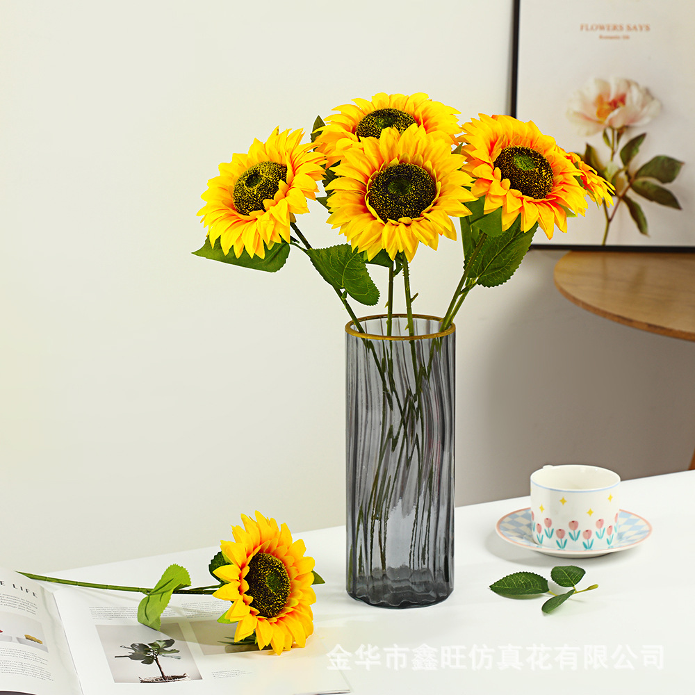 Single Sunflower Artificial Flower Silk Fabric Cream Style Warm Home Living Room Desktop Decoration Potted Immortal Flower