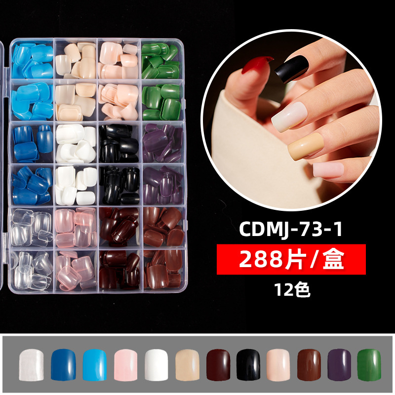 Directo de fábrica 24 rejilla de color sólido brillante desgaste superficial pieza de uñas corto color mezclado falso uñas removible Manicura en stock al por mayor