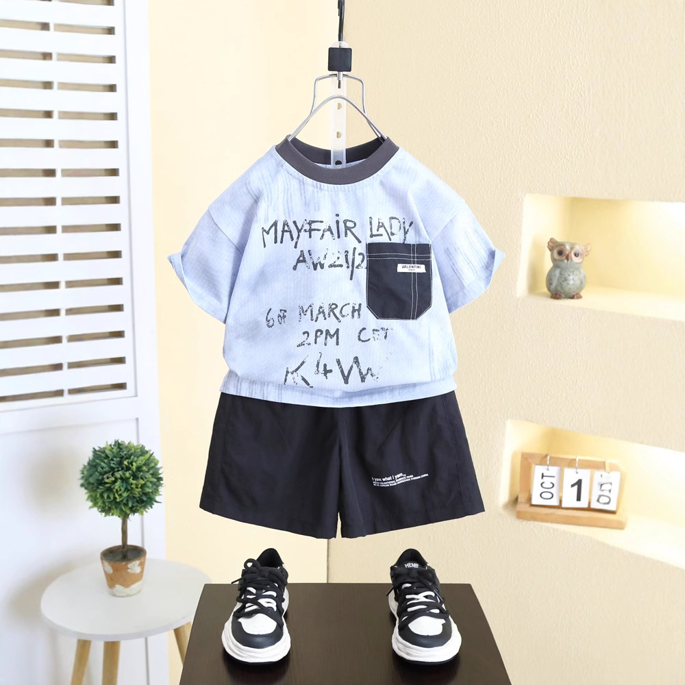 7988 Traje de manga corta de verano para niños Camiseta para niños 2025 Nuevos pantalones cortos casuales de verano para bebés Traje de dos piezas 3