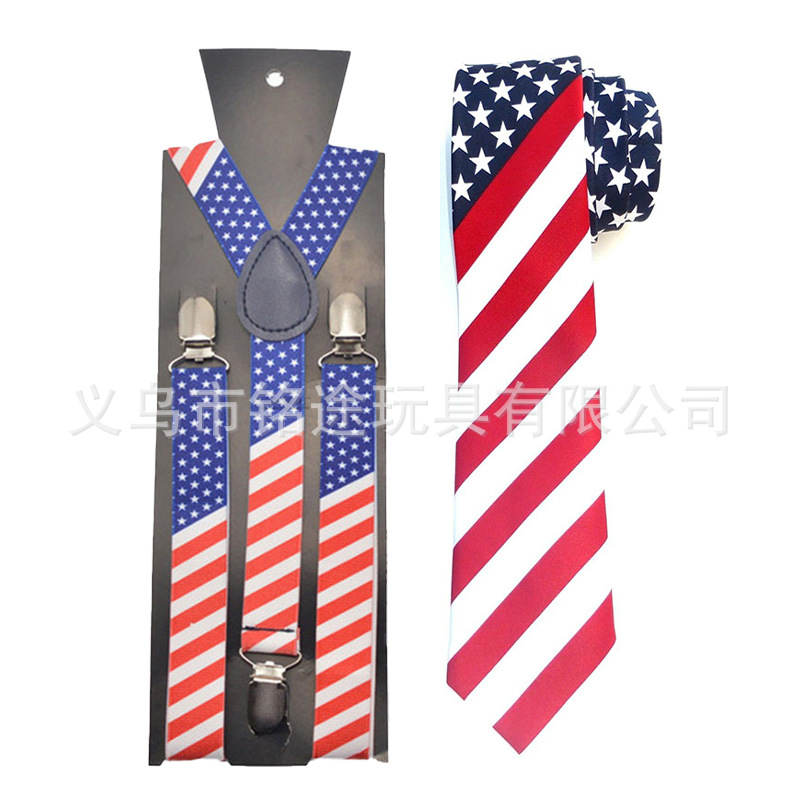 Día de la Independencia de EE. UU. Viste a la bandera, ropa a rayas, accesorios fotográficos, moda, estilo británico, corbata, decoración de collar