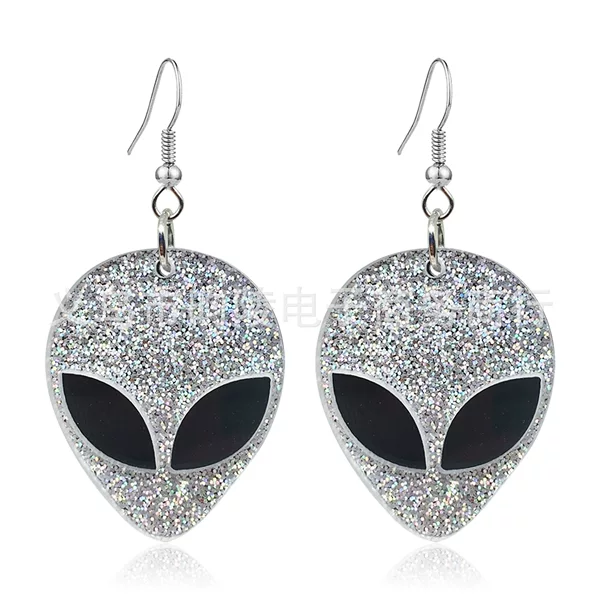 European and American New Fluorescent Green Alien Earrings, Elegant Acrylic Earrings, Exaggerated Trendyy Large Ear Jewelry for Women