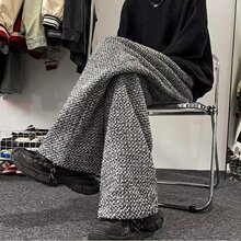 小香风休闲裤子潮牌痞帅炸街男秋冬粗毛呢阔腿裤日系慵懒裤高级感