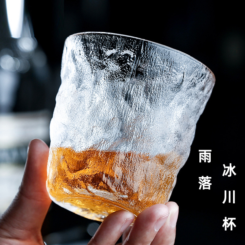 日式水晶玻璃冰川杯居家日用早餐果汁泡茶杯透明威士忌酒杯冷饮杯