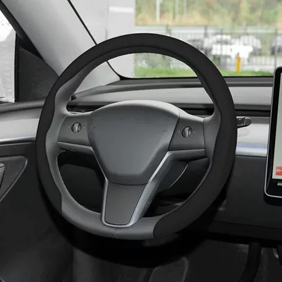 cover, breathable, sweat-absorbent, non-slip, wear-resistant, Steering wheel cover - 5d-nappa-leather-belt-hole-black-38cm