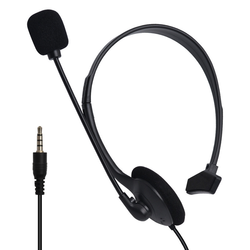 Head-Mounted Wired Headset, Mono Telephone Operator Headset, Single-Ear Headset with Microphone for Calls, Silk-Screened Logo