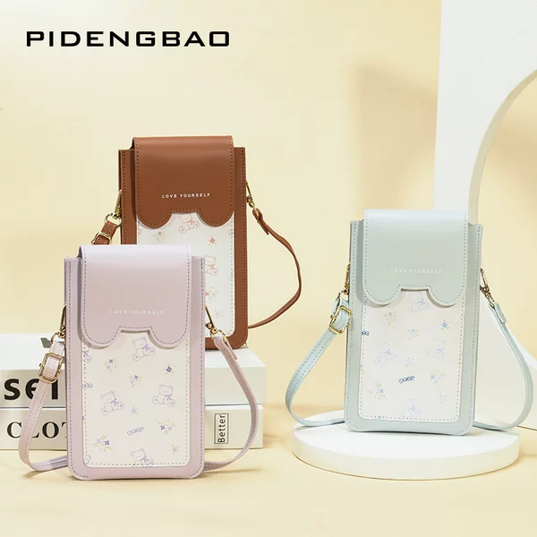 2025 New Cute Bear Touch Screen Mobile Phone Bag Thin Mini Shoulder Crossbody Girls Bag
