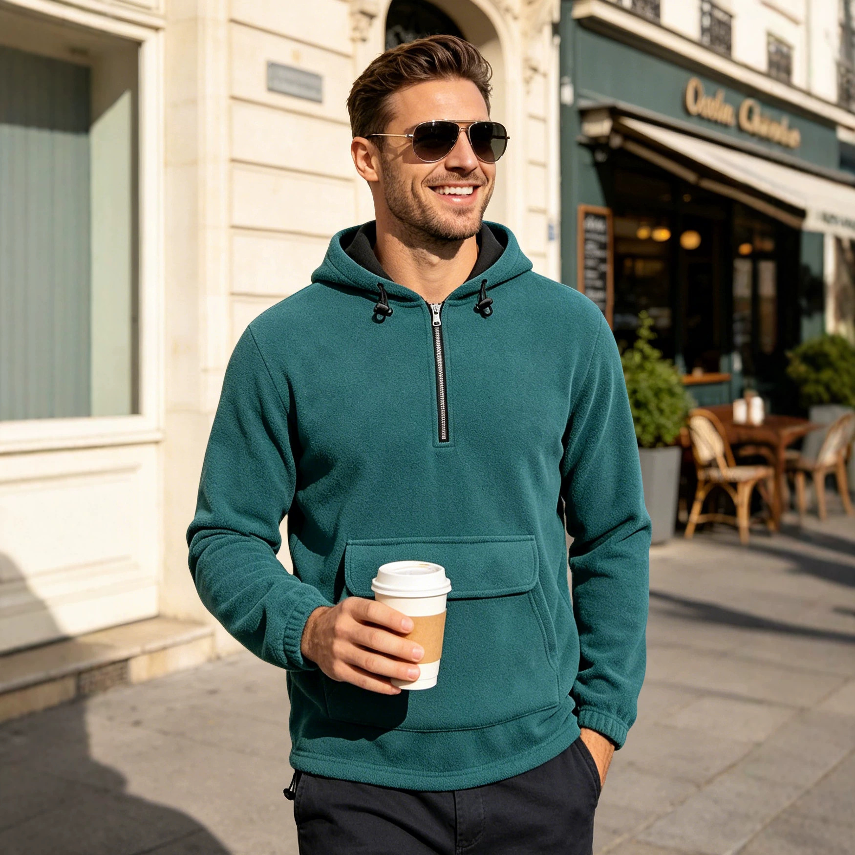Transfronterizo Amazon hombre Shake-off semi-cremallera chaqueta con sombrero cálida otoño-invierno chaqueta americana