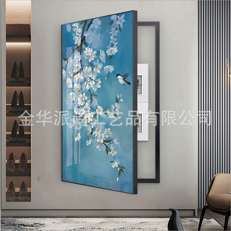 新中式玄关电表箱装饰画喜上眉梢配电箱遮挡消防栓大尺寸定制挂画