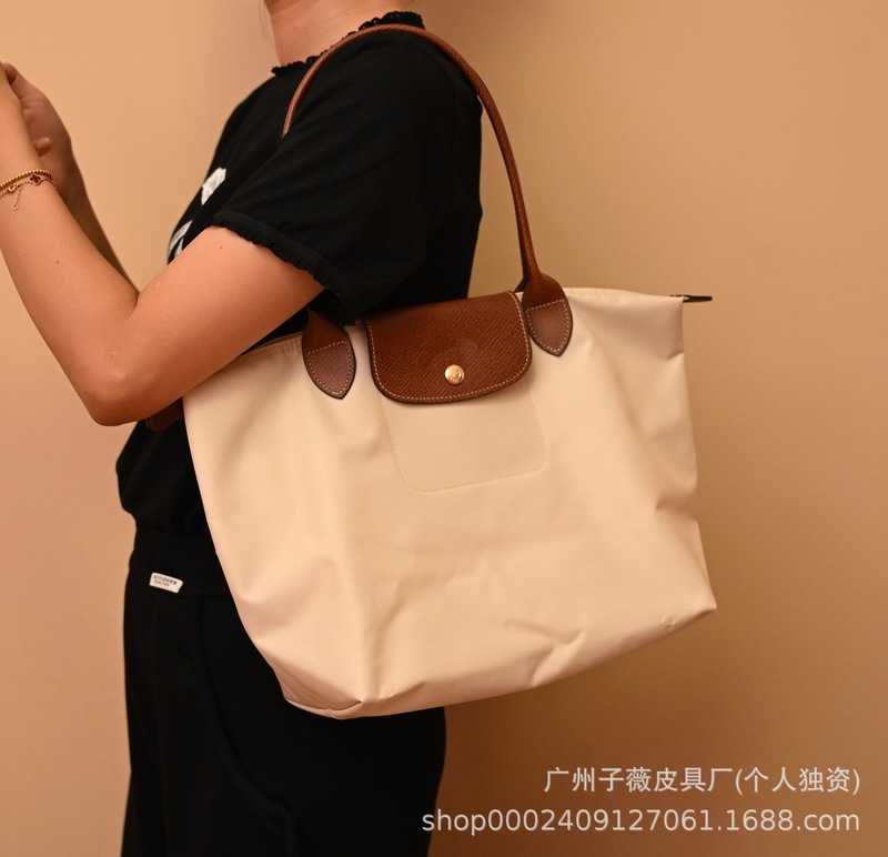 高品質 Longxiang クラシックナイロン餃子バッグ女性の大容量ポータブルショルダーバッグ軽量折りたたみトートバッグ|undefined