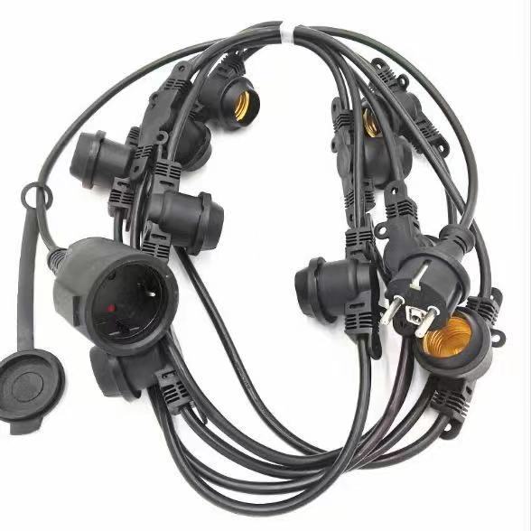 厂家美规欧规户外灯串E27防水灯头线 户外装饰灯串线装饰延长线