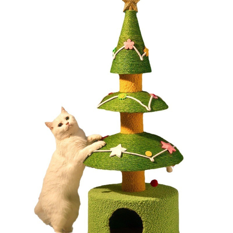クリスマス猫クライミングフレーム、猫の巣、猫の木、冬用ベルベット猫フレーム、小型、スペースをとらない、サイザル麻の耐摩耗性猫スクラッチポール|undefined