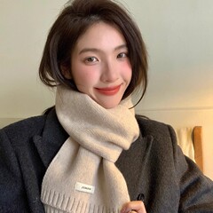 100% 純ウールマフラー精品新百合純色雰囲気冬保温高級感ニットマフラー柔らかいモチ
