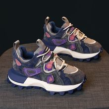 复古拼色秋季华夫运动阿甘鞋鞋2025新款厚底老爹休闲花色运动鞋女