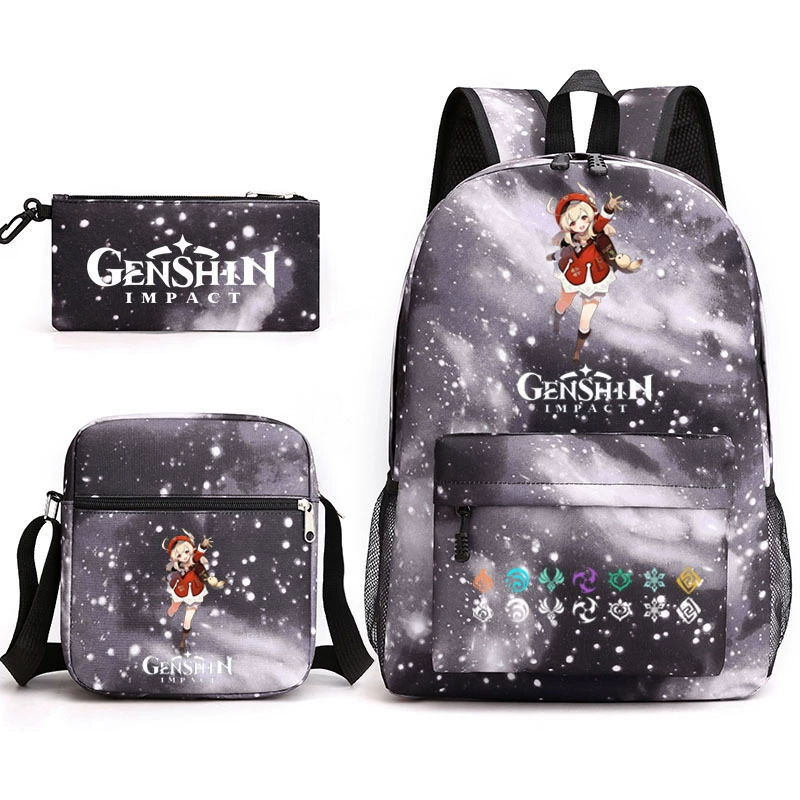 Backpack set (Genshin) 3‑piece — backpack, one‑shoulder bag, pencil case, assorted colors