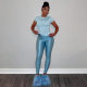 D24ST373 Cross-border European and American Women's Simple Solid Color Round Neck Short-sleeved T-shirt Top Tight Pants Two-piece Suit