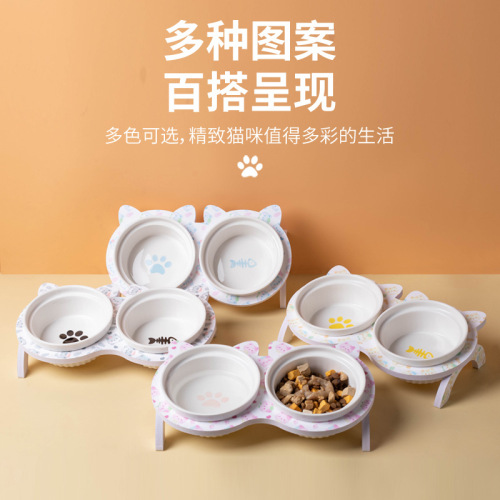 Elevated, Neck-Protecting Double Ceramic Bowl for Cats and Dogs: Anti-Tip Pet Feeder & Water Dish Designed to Safeguard Cervical Spines