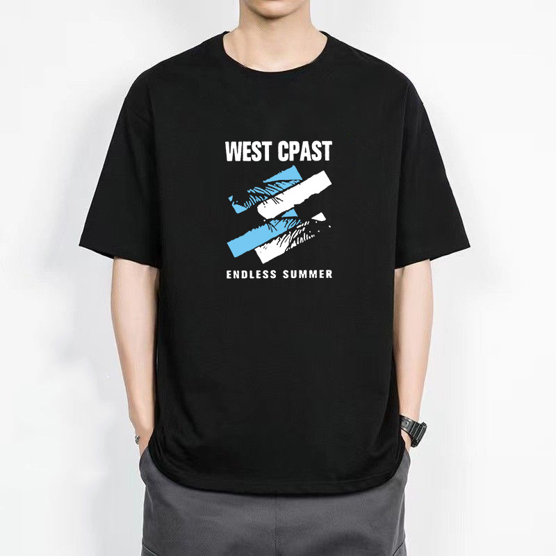 Estilo americano carta delgada cuello redondo Camiseta de manga corta de los hombres camiseta de moda corto de moda todo fósforo casual Top ropa camiseta de los hombres