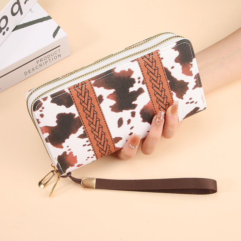 ENDAYCON Wallet Women's Double Zipper Long Clutch Bag Fashionable Simple Large Capacity Double Layer Coin Clip Mobile Phone Bag