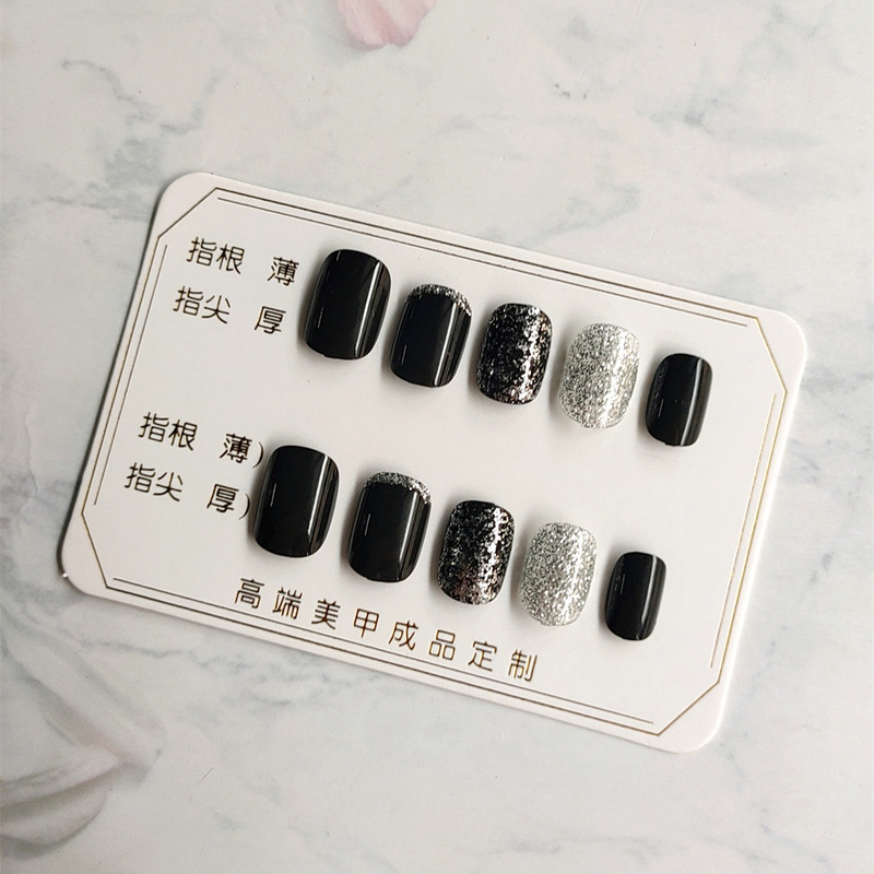376-Black Shiny Silver Nail Wearable Removable Finished Nail Piece Sweet Cool Wind False Nail Patch Flash 376-Black Shiny Silver Nail Wearable Removable Finished Nail Piece Sweet Cool Wind False Nail Patch Flash