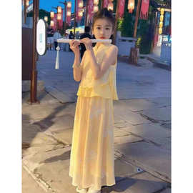 女童新中式国风套2026夏季新款女孩古风汉服无袖上衣阔腿裤两件套