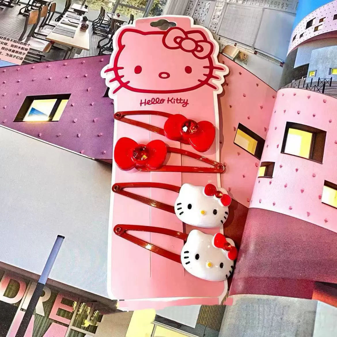 Набор аксессуаров для волос (Hello Kitty) — 10 штук милых японских мультяшных заколок, шпильки и резинки, розовый