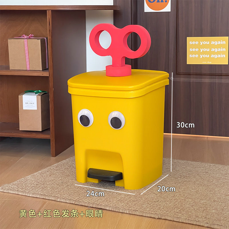 かわいい大きな目のゴミ箱家庭用蓋付き高颜値大容量漫画寝室紙かごトイレごみかご|undefined