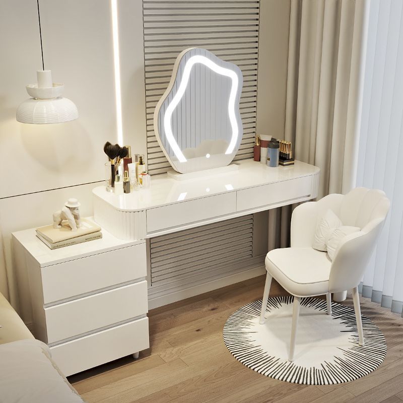 화이트 120 테이블 + 수납장 + 거울 + 꽃잎 의자