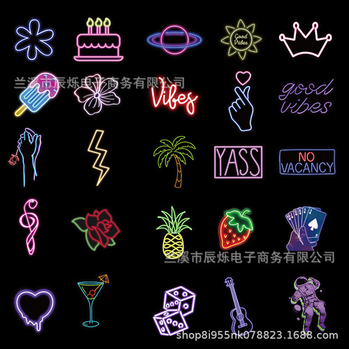 50/100 pieces of ins style neon psychedelic stickers suitcase computer guitar water cup decoration waterproof stickers